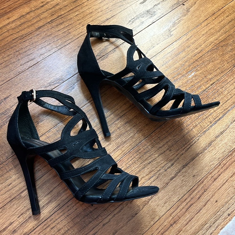 Black Suede Stiletto Strappy Heels